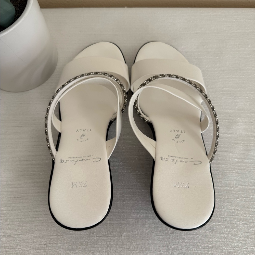 New Italian Shoemakers Contesa White Rhinestone Strap Wedge Slide Sandals Italy - Picture 8 of 13